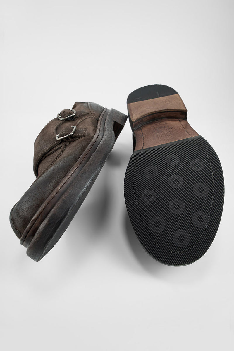 LAMBETH coffee-brown suede welted monk shoes.