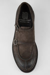 LAMBETH coffee-brown suede welted monk shoes.