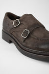 LAMBETH coffee-brown suede welted monk shoes.