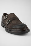 LAMBETH coffee-brown suede welted monk shoes.