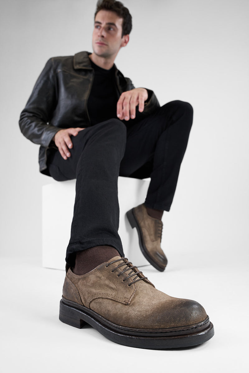 LAMBETH dry-tan suede welted derby shoes.