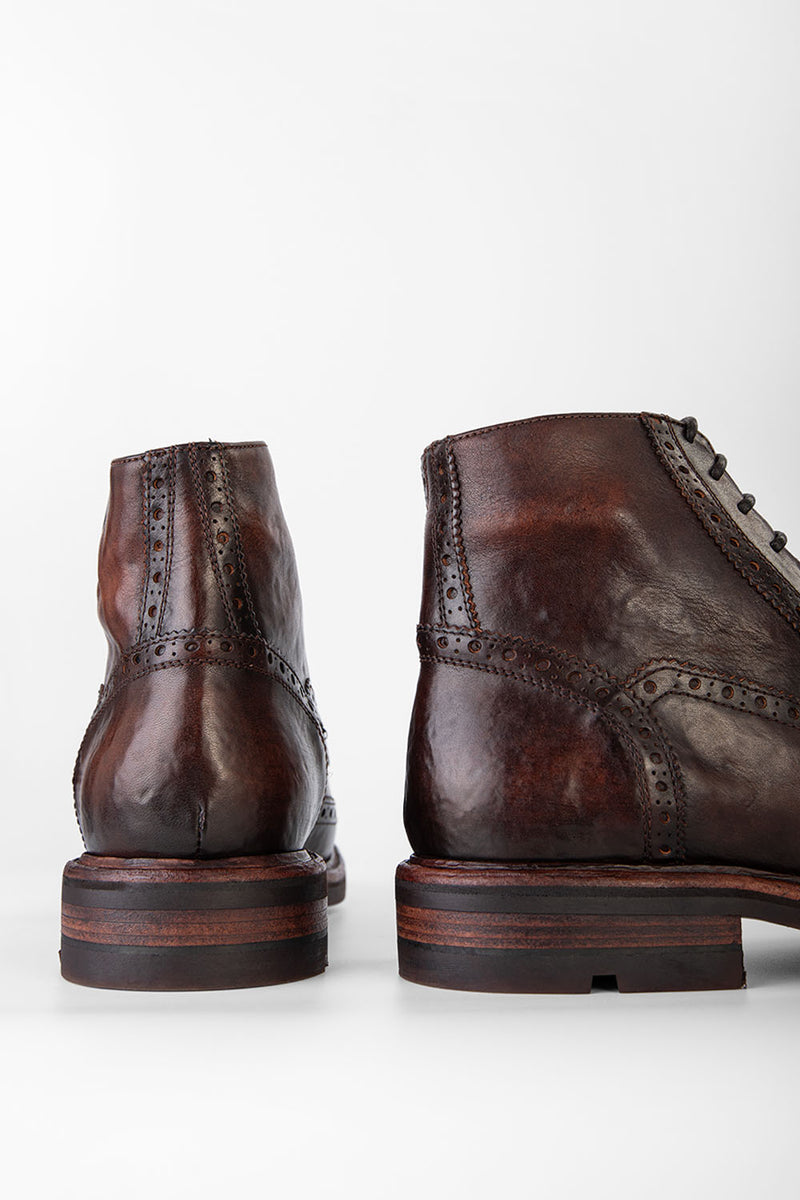 LENNOX dark-cocoa brogue ankle boots.