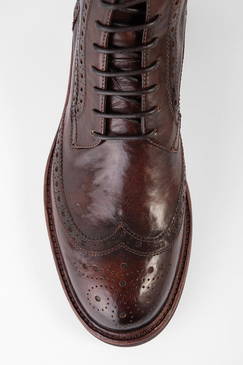 LENNOX dark-cocoa brogue ankle boots.