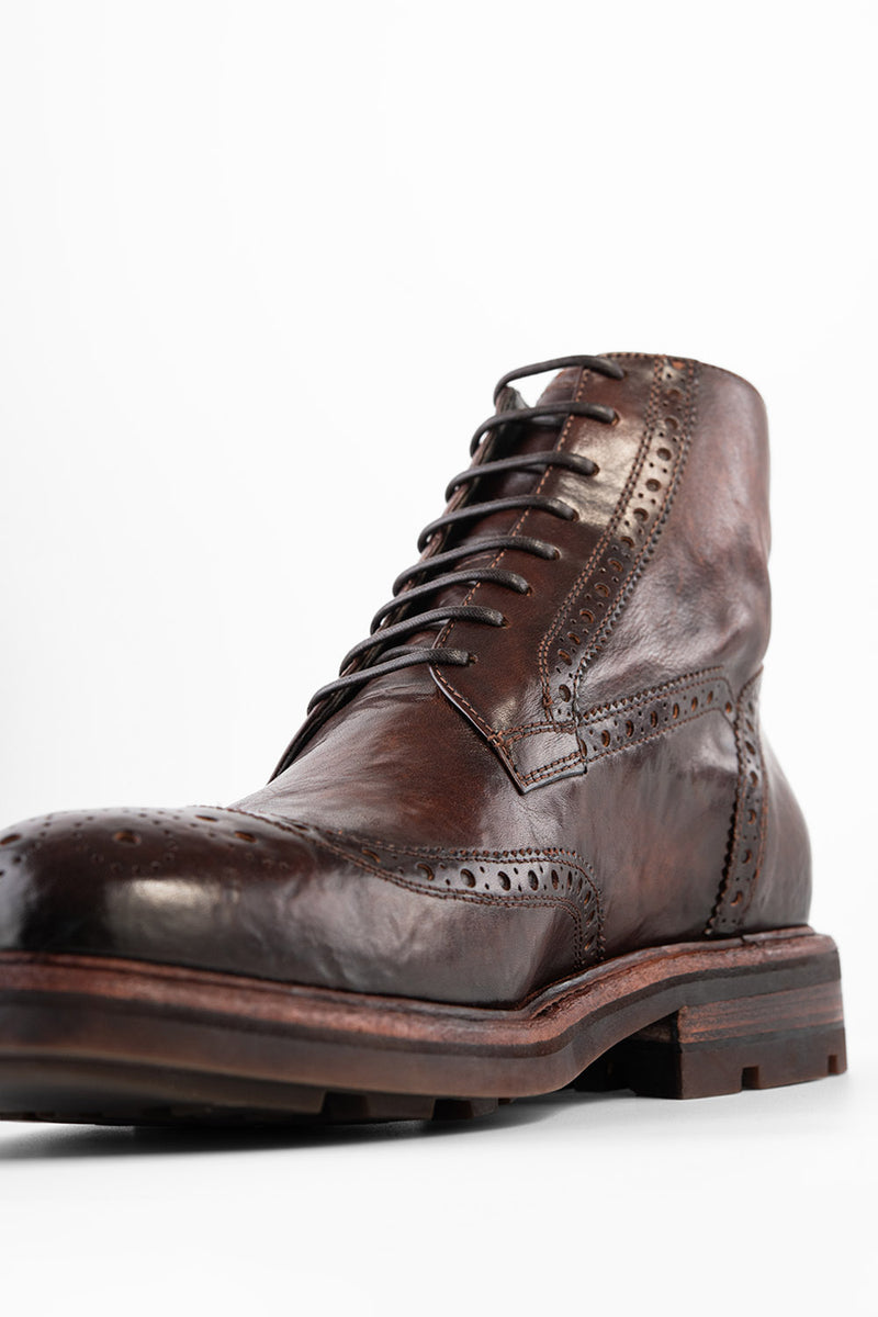 LENNOX dark-cocoa brogue ankle boots.