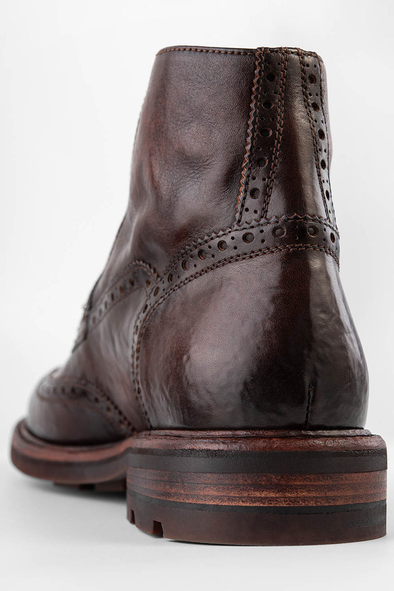 LENNOX dark-cocoa brogue ankle boots.