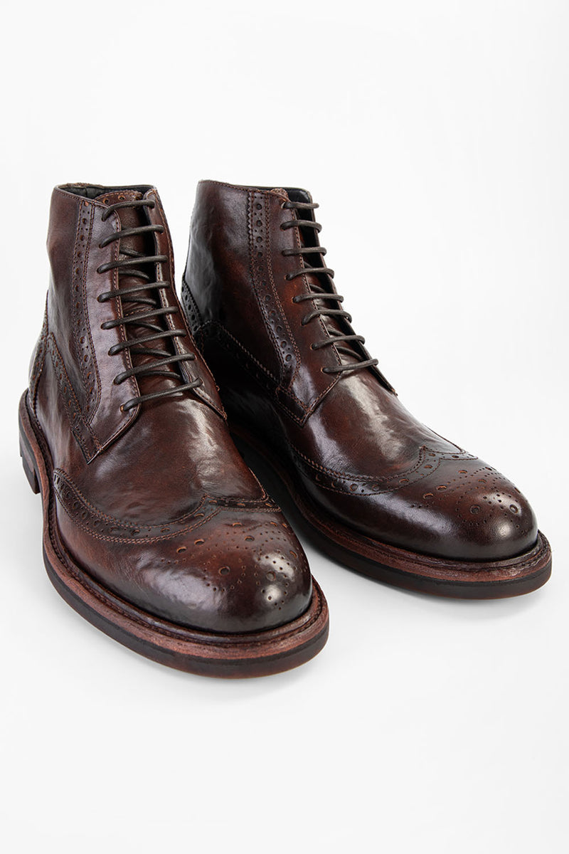 LENNOX dark-cocoa brogue ankle boots.