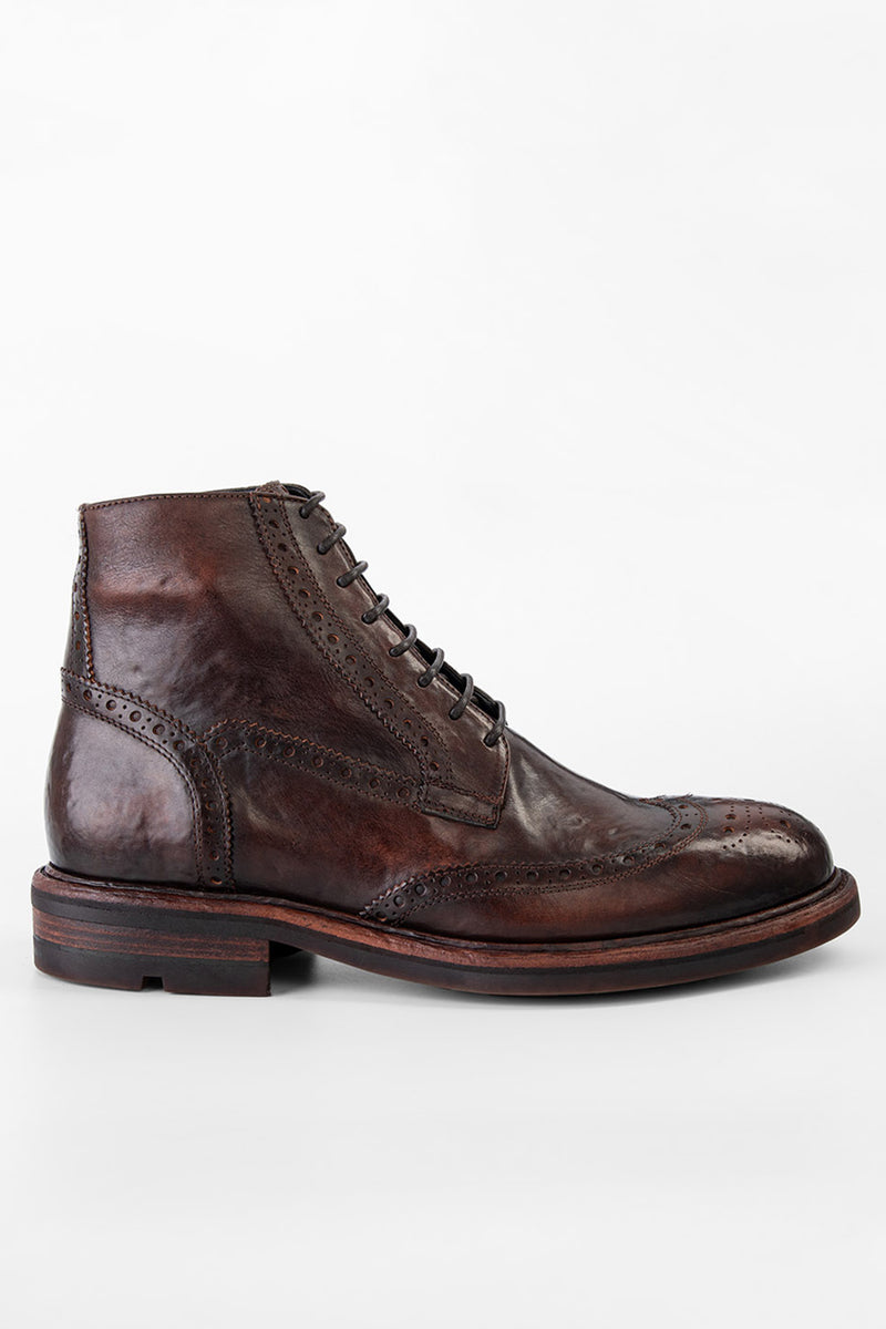 LENNOX dark-cocoa brogue ankle boots.