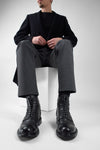BOLTON limo-black layered lace up boots.
