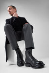 BOLTON limo-black layered lace up boots.