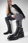 IVES urban-black tall buckle boots.