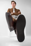 HAYES dark-cocoa distressed welted sneakers.
