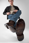 BOLTON tobacco-brown suede layered lace up boots.