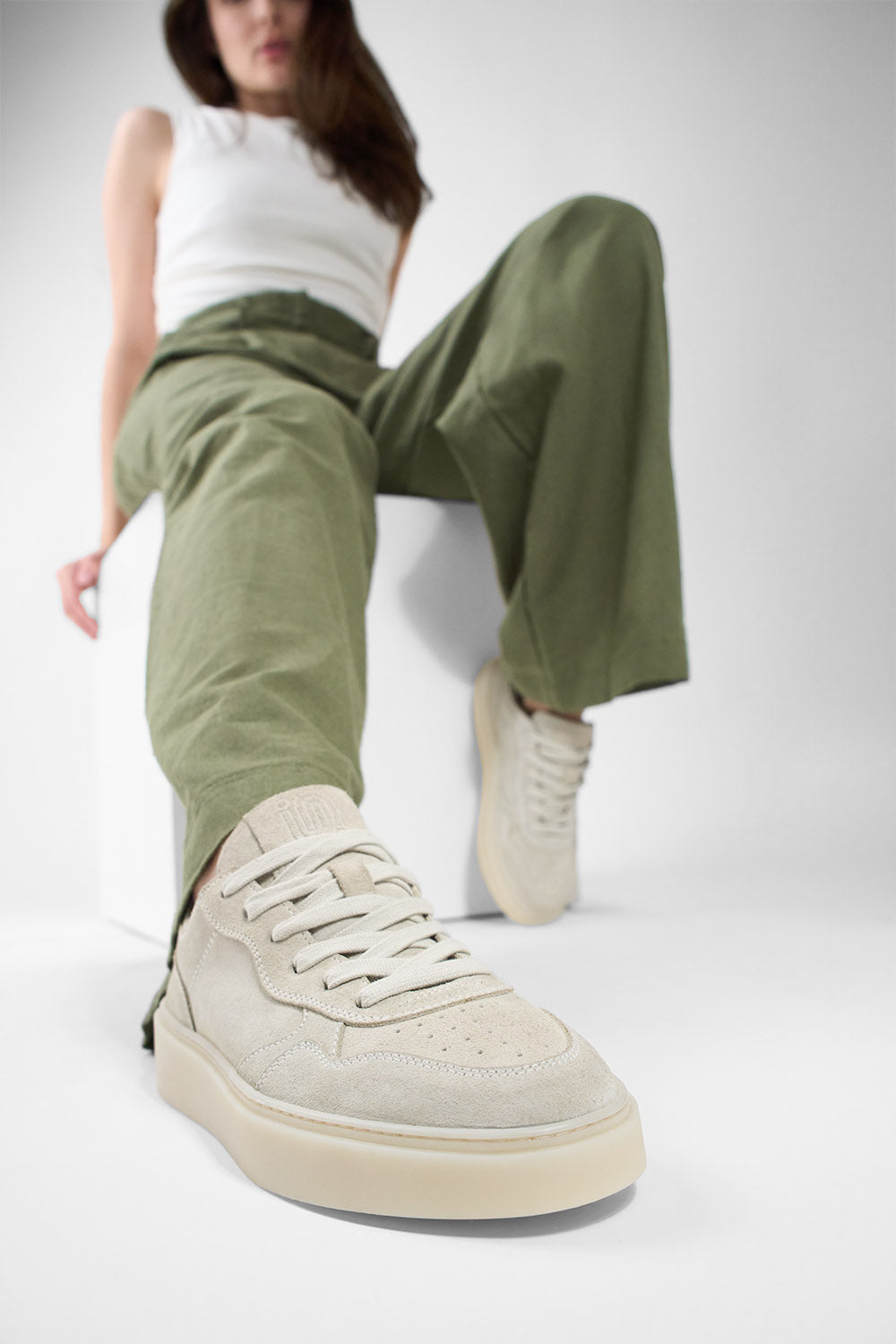 MAEVE milky-white suede sneakers.
