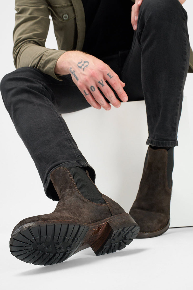 Chelsea Boots Men Wearing Combat Boots BURTON Dark-brown Suede
