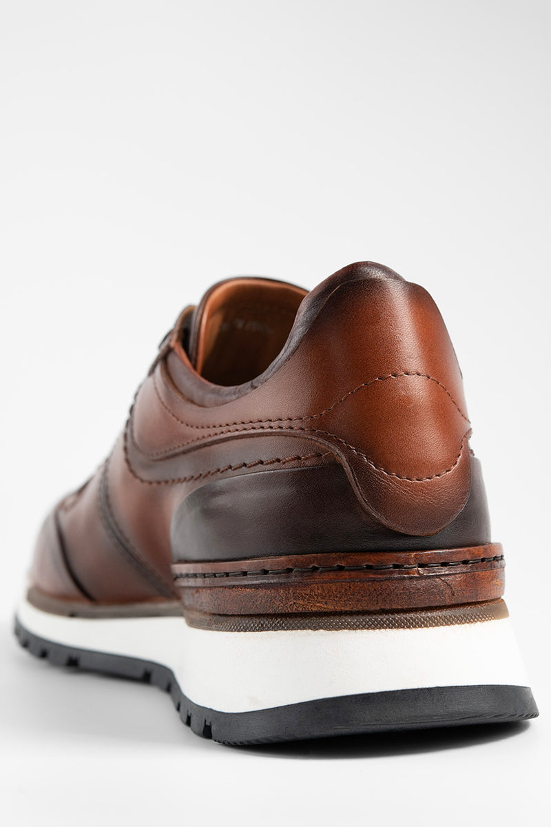 OWEN cocoa-brown triple stitch patina runners.