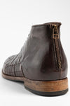 PARKER dark-cocoa woven leather chukka boots.