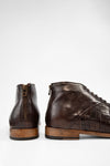 PARKER dark-cocoa woven leather chukka boots.