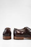 PARKER dark-cocoa woven leather oxford shoes.