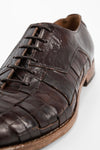 PARKER dark-cocoa woven leather oxford shoes.