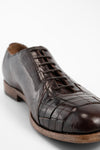 PARKER dark-cocoa woven leather oxford shoes.