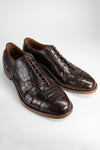 PARKER dark-cocoa woven leather oxford shoes.