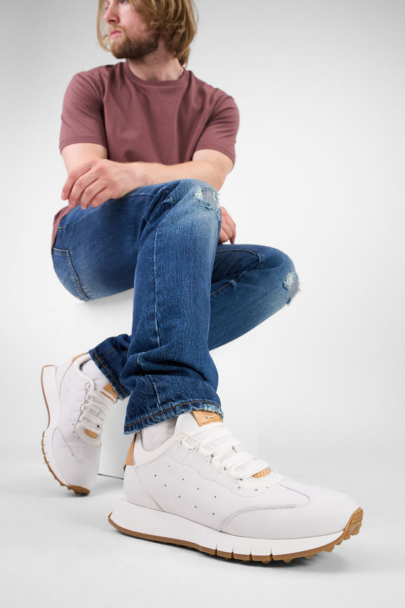 PEARCE limestone-white nubuck wingtip runners.