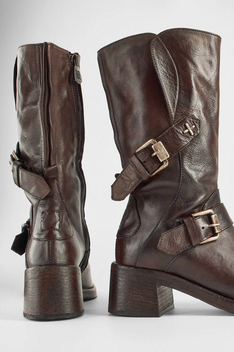 QUINN dark-caramel embellished high boots.