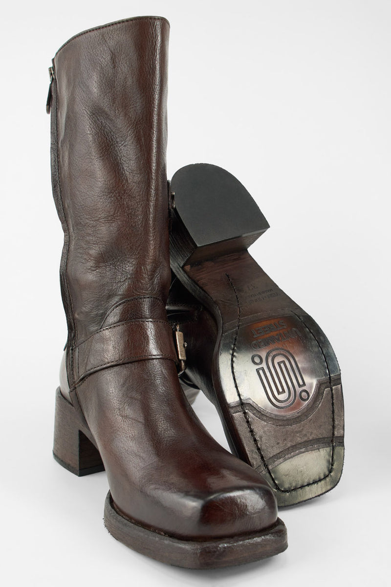 QUINN dark-caramel embellished high boots.