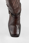 QUINN dark-caramel embellished high boots.