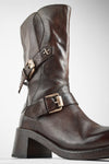 QUINN dark-caramel embellished high boots.