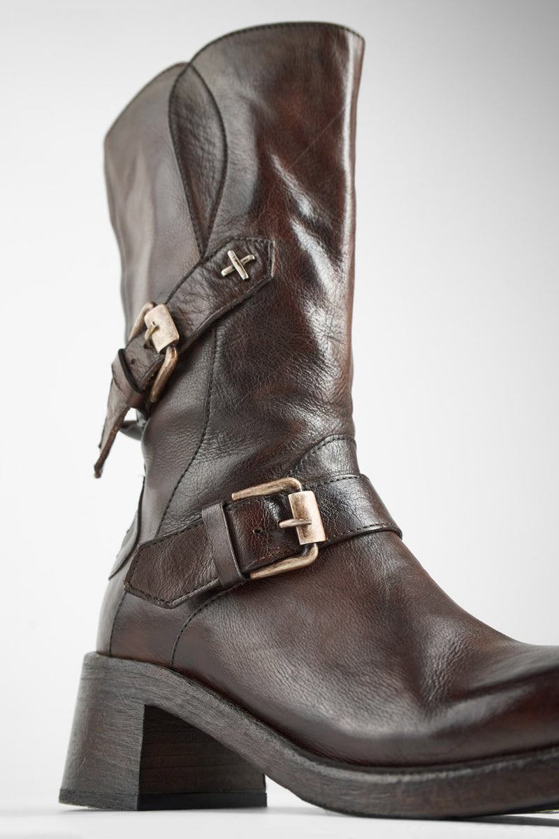 QUINN dark-caramel embellished high boots.