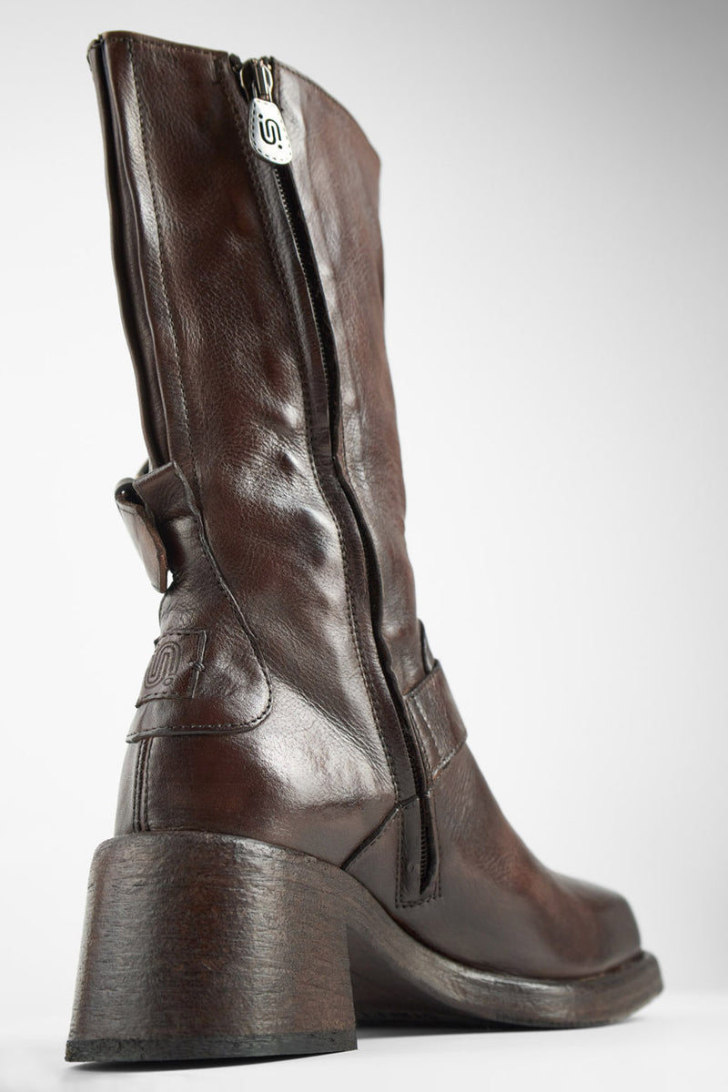 QUINN dark-caramel embellished high boots.