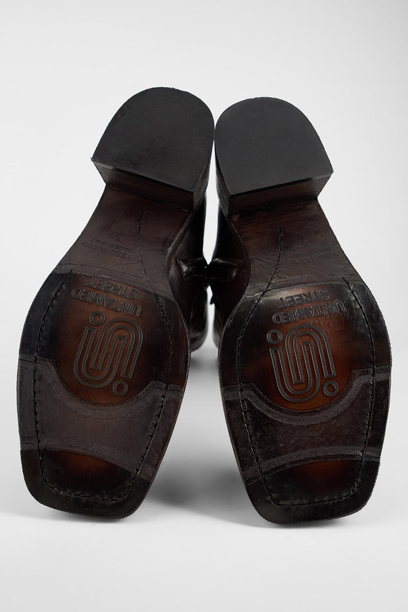 QUINN dark-caramel embellished high boots.