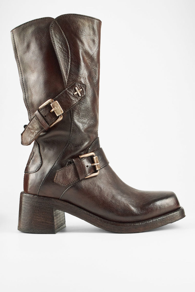 QUINN dark-caramel embellished high boots.