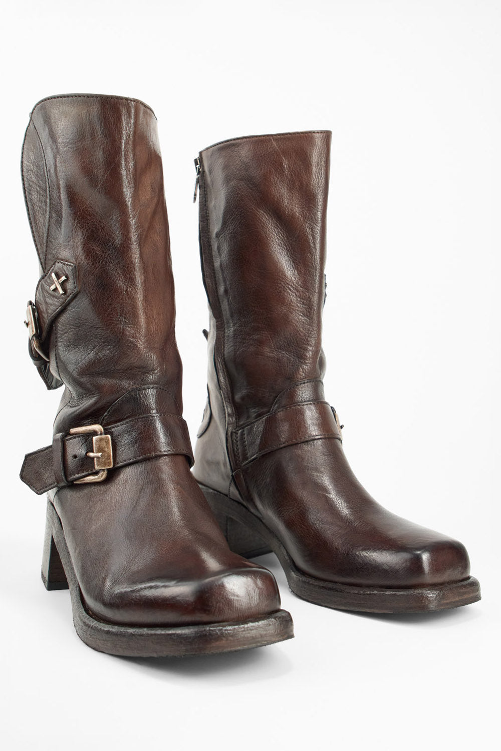 QUINN dark-caramel embellished high boots.