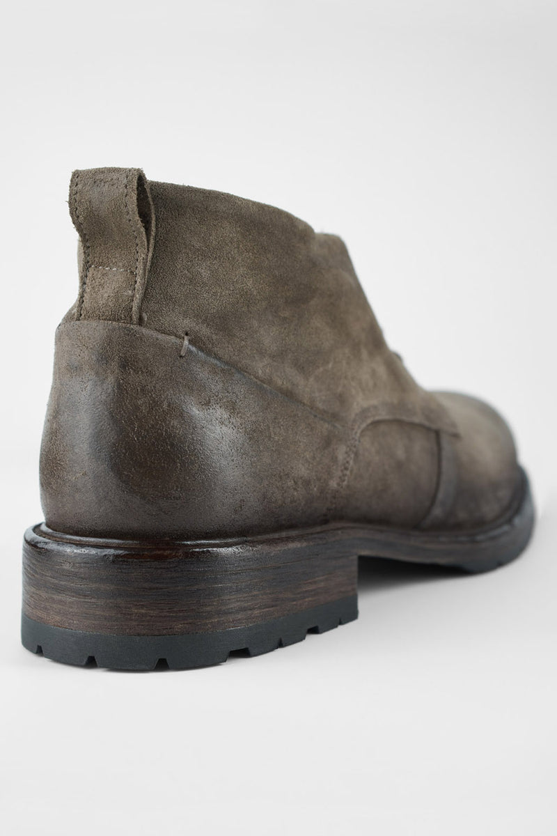 ROWLEY ash-brown folded suede chukka boots.