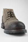ROWLEY ash-brown folded suede chukka boots.