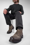 ROWLEY ash-brown folded suede chukka boots.