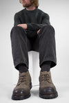 ROWLEY ash-brown folded suede chukka boots.