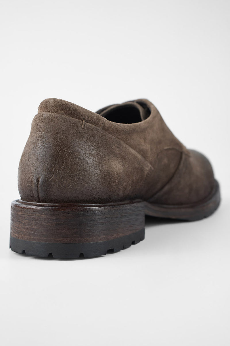 ROWLEY dusk-brown folded suede derby shoes.