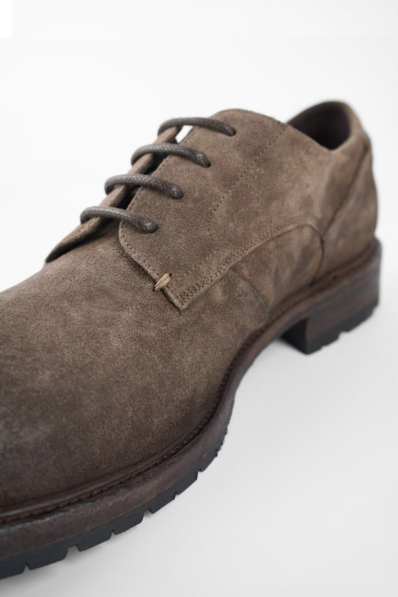 ROWLEY dusk-brown folded suede derby shoes.