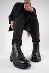ROWLEY coal-black folded lace up boots.
