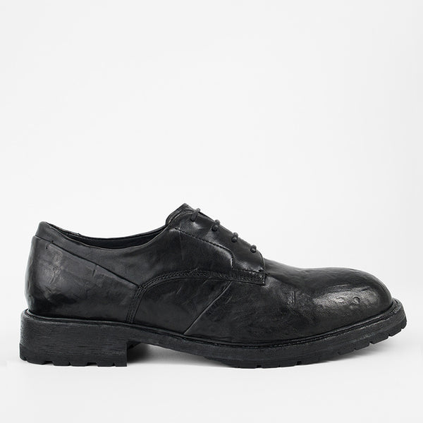 靴 Leather Derby Boots ROWLEY-coal-black-folded-