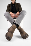 ROWLEY dark-earth folded suede laceless boots.