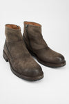 ROWLEY dark-earth folded suede laceless boots.