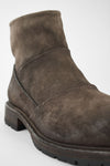 ROWLEY dark-earth folded suede laceless boots.