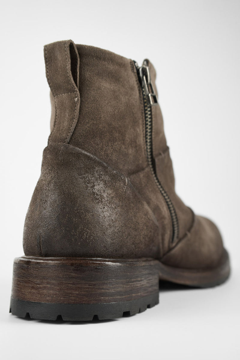ROWLEY dark-earth folded suede laceless boots.