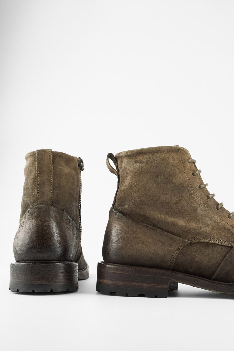 ROWLEY dry-moss folded suede lace up boots.