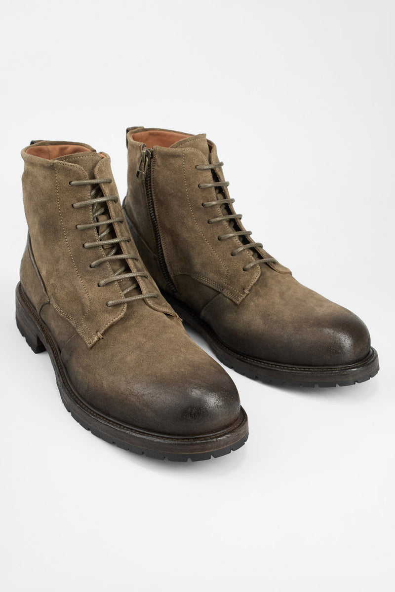 ROWLEY dry-moss folded suede lace up boots.