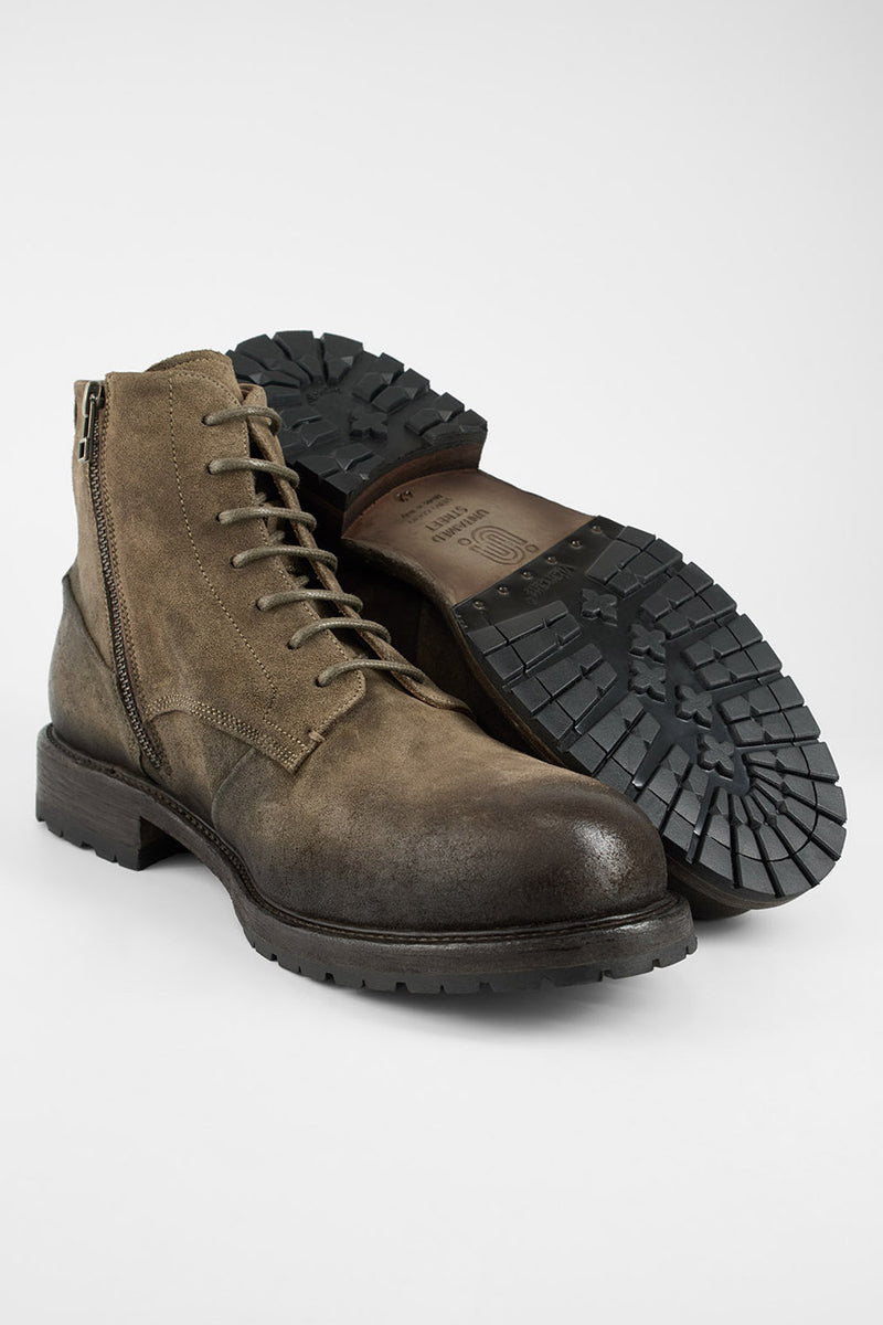 ROWLEY dry-moss folded suede lace up boots.